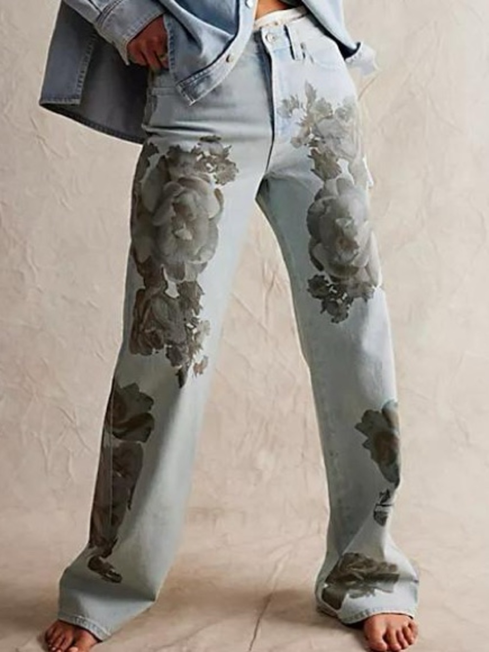 NWOT FREE PEOPLE WTF Tinsley Baggy High-Rise Printed Jeans | Daylight Combo $128